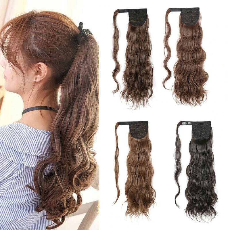 60cm Ponytail Wig Non-dropable Non-knotting Fluffy Hair Styling Fastener Tape Female Invisible Realistic Fake Curly Hair Supply