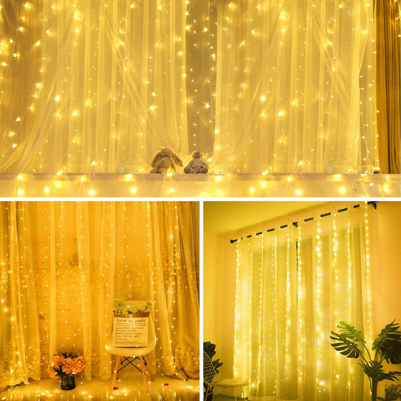 3m التحكم عن بعد الستار LED سلسلة أضواء عطلة الزفاف الجنية جارلاند أضواء لغرفة النوم في الهواء الطلق المنزل عيد الميلاد الديكور