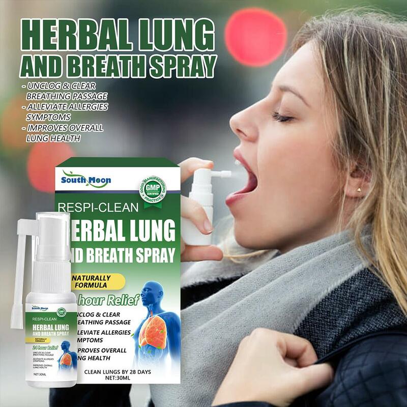 Espray de limpieza de pulmones a base de hierbas, desintoxicación de aliento, alivio de problemas de respiración, tratamiento de tos, picazón de garganta e inflamato