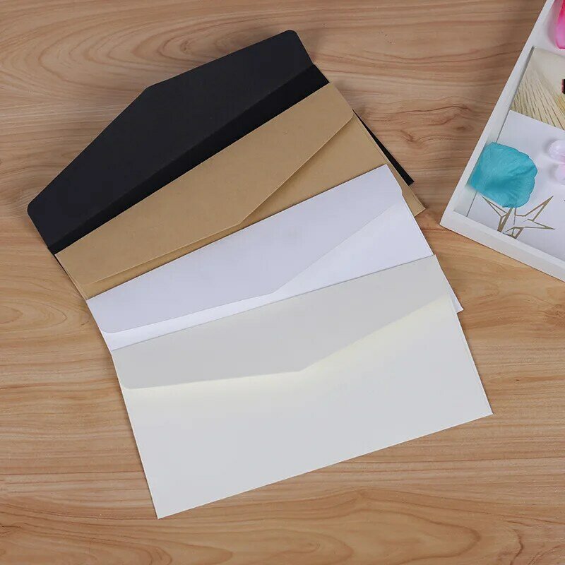 Envelopes De Papel Em Branco Kraft Clássicos, Envelopes De Janela, Envelope De Convite De Casamento, Branco e Preto, Envelope De Presente, 10 pcs