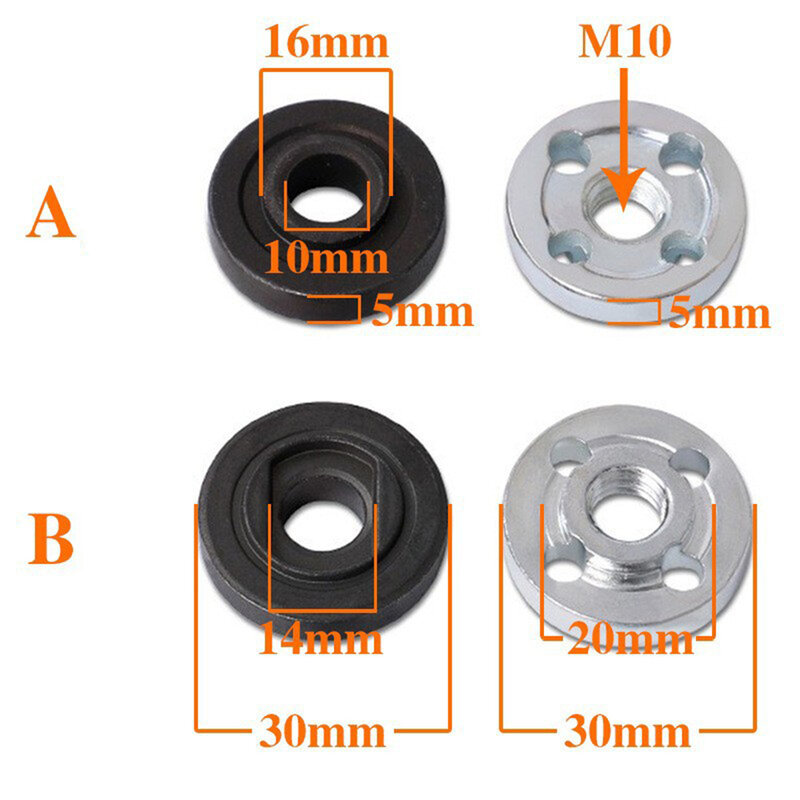 1set Angle Grinder Pressure Plate M10 Thread Angle Grinder Metal Pressure Plate Inner Outer Flange Nut Set Tools Power Tool Part