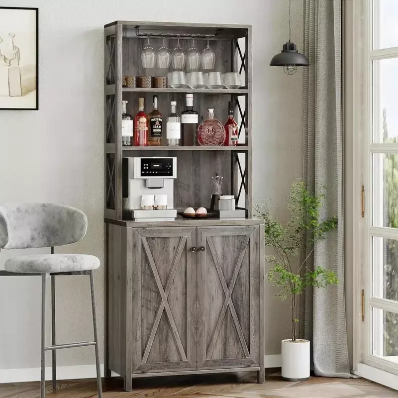 Rústico Grey Wash Liquor Cabinet, armário de vinho para cozinha, fazenda, coffee bar, vitrines de sala, alta