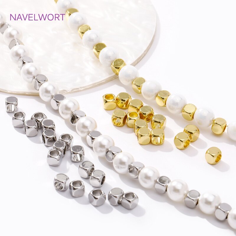 Perles carrées en métal plaqué or 18 carats pour bijoux, fournitures exécutives, raccords de bijoux faits à la main, bricolage, 2mm-6mm