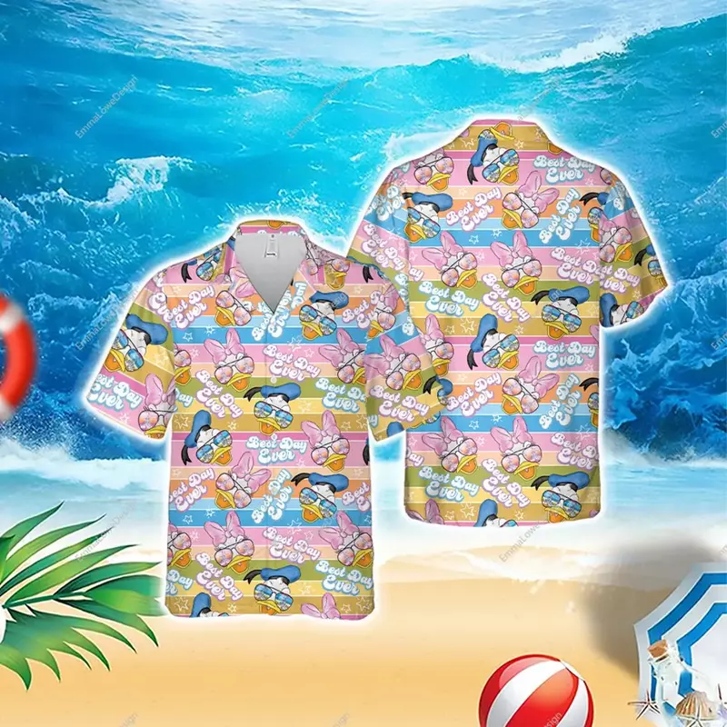 Винтажная гавайская рубашка «Дональд Дак», гавайская рубашка «Дейзи Дак», гавайская рубашка Disney World, гавайская рубашка «Дональд Дак», Пляжная гавайская рубашка