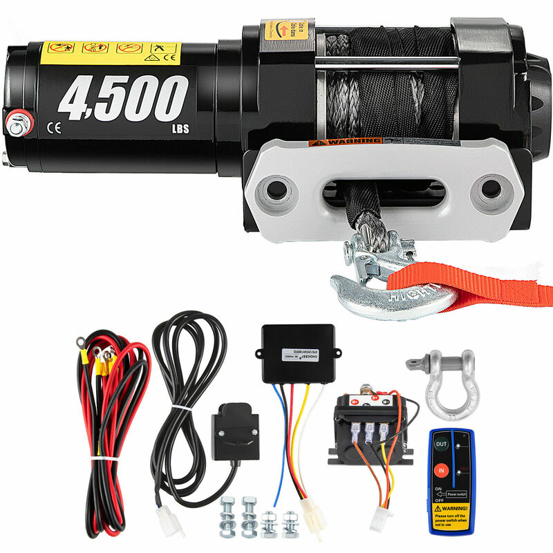 4500LBS Electric Recovery Winch Truck ATV 12V Wireless Remote Control Synthetic Rope Winches