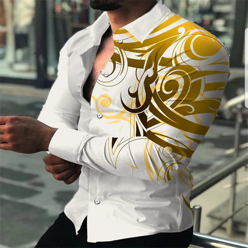 Stampa grafica di camicie da uomo nell'estate 2024 Music button top camicia a maniche lunghe con bottoni design di abbigliamento confortevole S-6XL