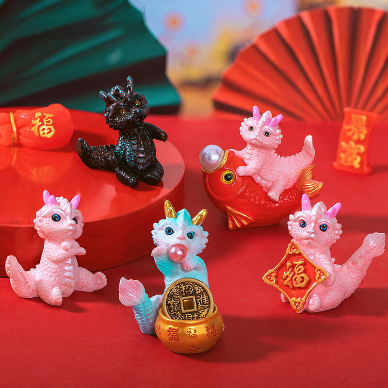 Cute Mini Dragon Figurine 2024 Year Of The Dragon Ornament Micro Landscape Decoration Dollhouse Miniature Toy  New Year Gifts