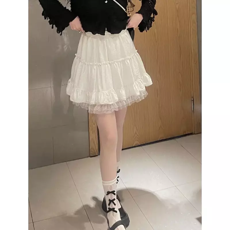 Weiße Spitze Minirock für Frauen Mädchen kawaii kurzen Rock für Sommer Fairy core Kleidung koreanische Mode Lolita Kleidung Feen kern