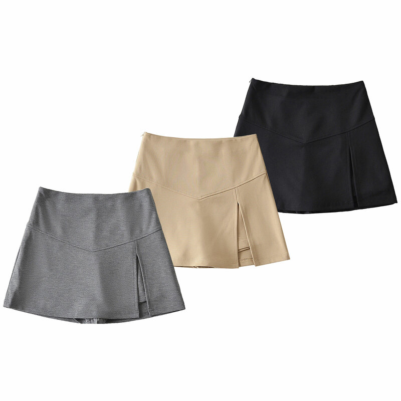 Womens Casual A-line Skirt High Waist Hip Wrap Side Split Mini Skirt Fashion Woman Solid Color Miniskirts for Tennis Holiday