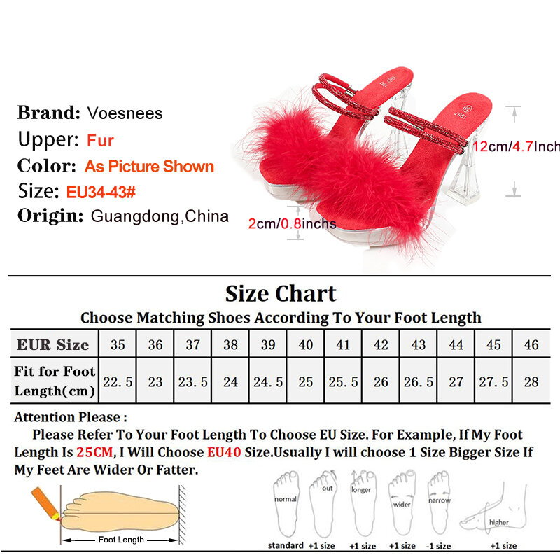 Stage Sandals 2024 New Designer Summer Fur Slippers 12CM Women Crystal And Transparent High Heels Club Rhinestone Female Shoes