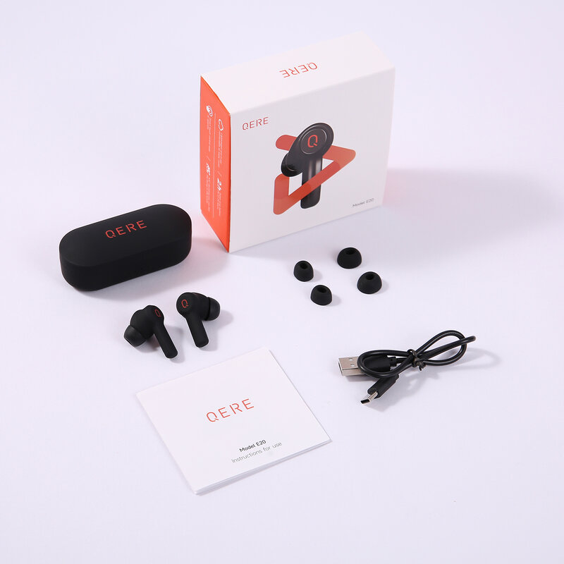 QERE-auriculares inalámbricos E20 con Bluetooth 5,3, dispositivo con micrófono HD, controlador de 13mm, baja latencia de 68ms, 4 micrófonos y llamadas ENC