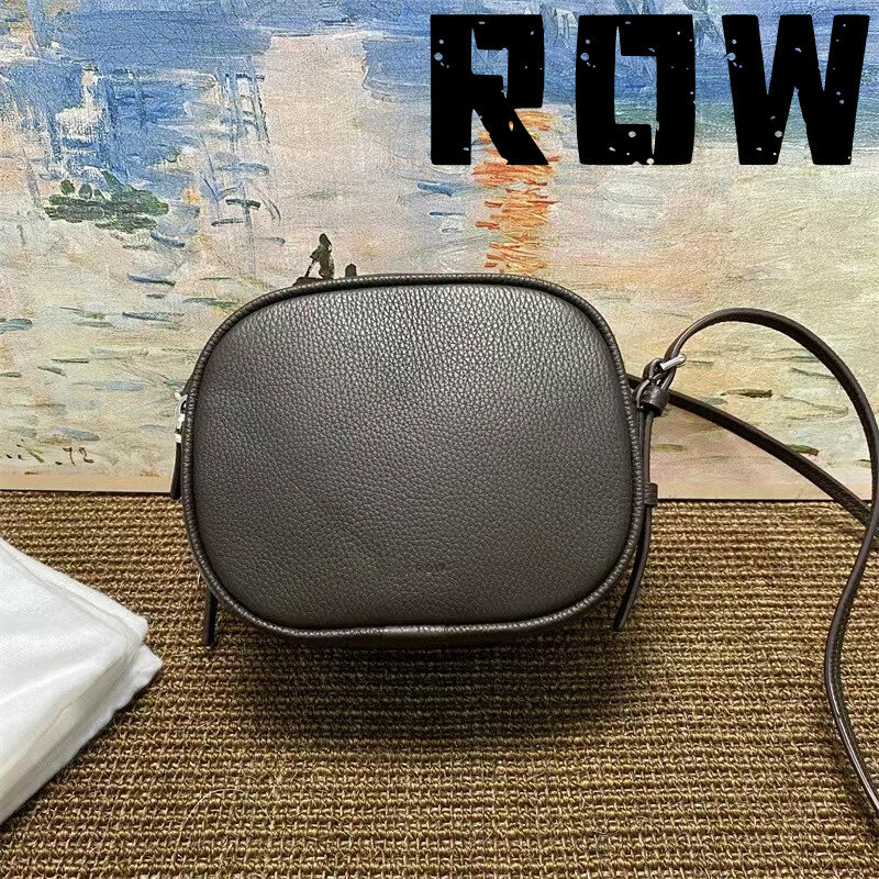 ROW2024 Women's Coffee Litchi Pattern Double Layer Large Capacity Camera Bag Women's Shoulder Bag Mini Bag