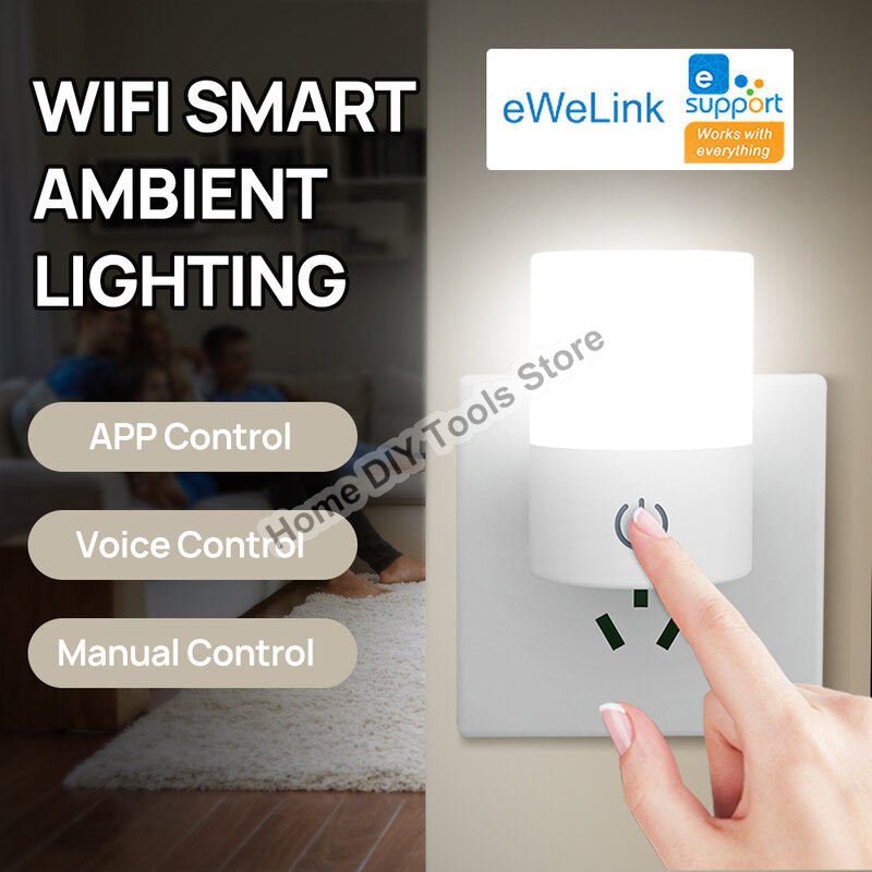 Wifi Smart 7 Cores Ambient Night Light EU Plug AC 110-220V eWeLink App Controle Remoto Controle de Voz Controle de Tempo Smart Home