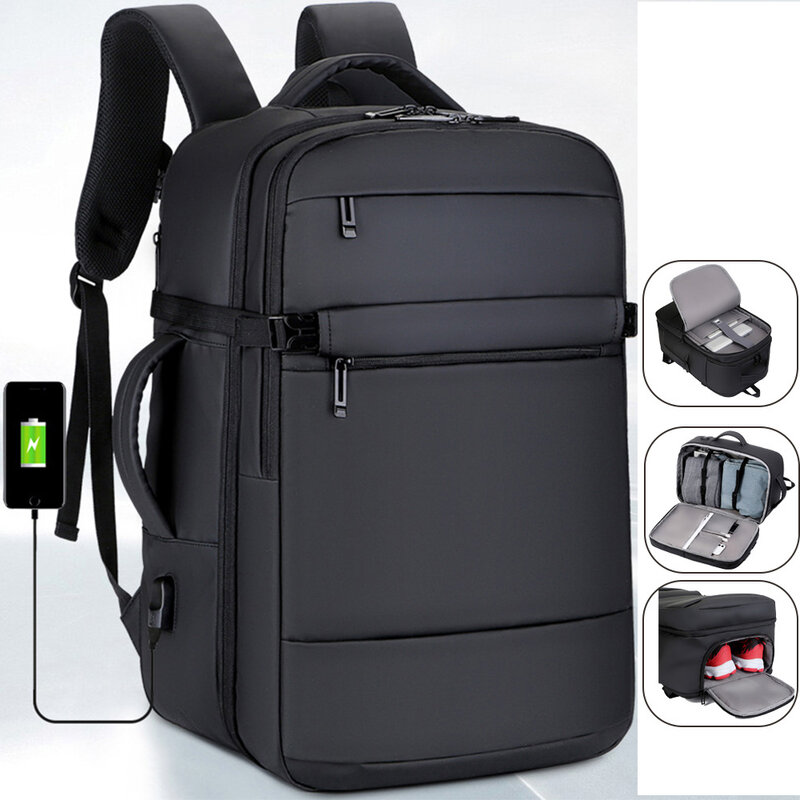 Mochila impermeable expandible para hombre, bolsa para ordenador portátil de 17,3 pulgadas, USB, escolar, de viaje, deportiva