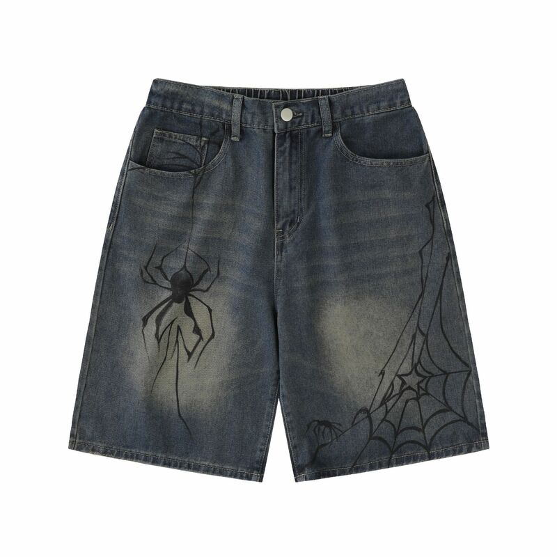 Men's and Women's Vibe Jeans - Vintage American Style Spider Graffiti Denim Shorts
