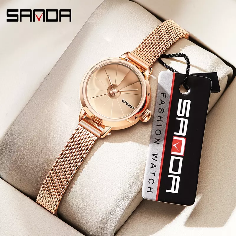 Sanda 1113 여성용 쿼츠 시계, 심플하고 창의적인 벨트, 작고 다목적 메쉬 벨트, 방수 학생 시계