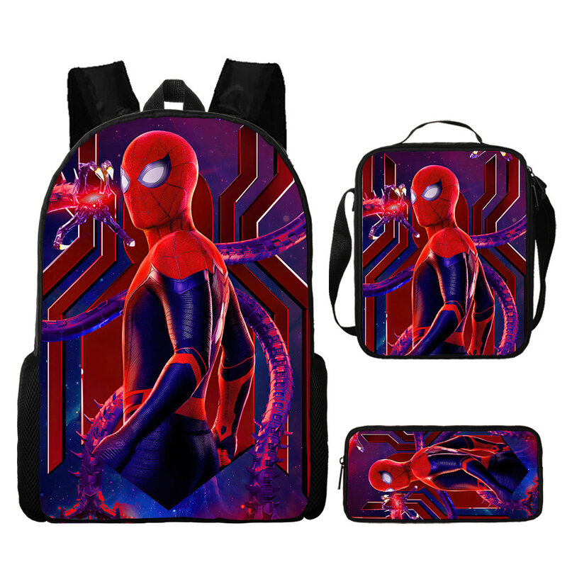 Spidermans-Conjunto de tres piezas para estudiantes de escuela primaria, mochila de dibujos animados para niños, estilo Superhéroes, a la moda