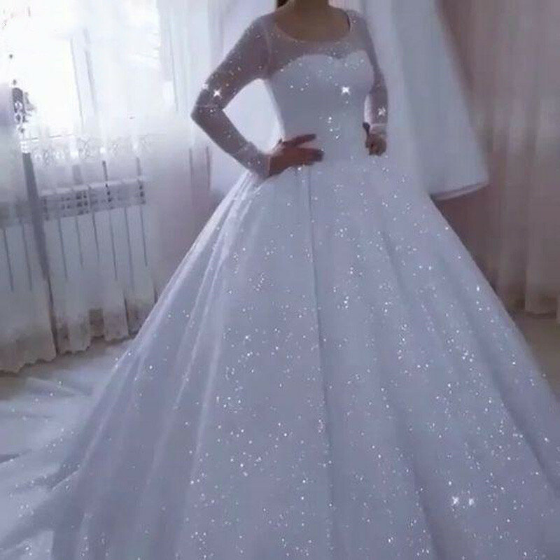 Gaun pernikahan A-Line cantik 2024 gaun pengantin putri berkilau gaun pesta pantai Formal leher bulat gaun pesta pengantin gaun pengantin wanita