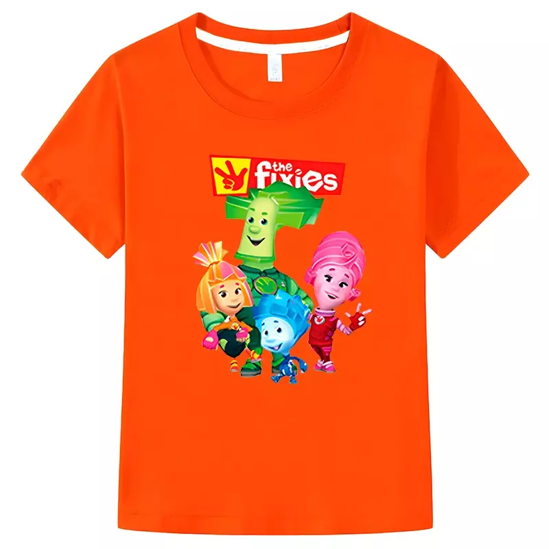 The Fixies Cartoon Graph T-shirt para crianças Funny Short Sleeve Tops 100% algodão, roupas Y2K para meninas e meninos, 1 pc, verão