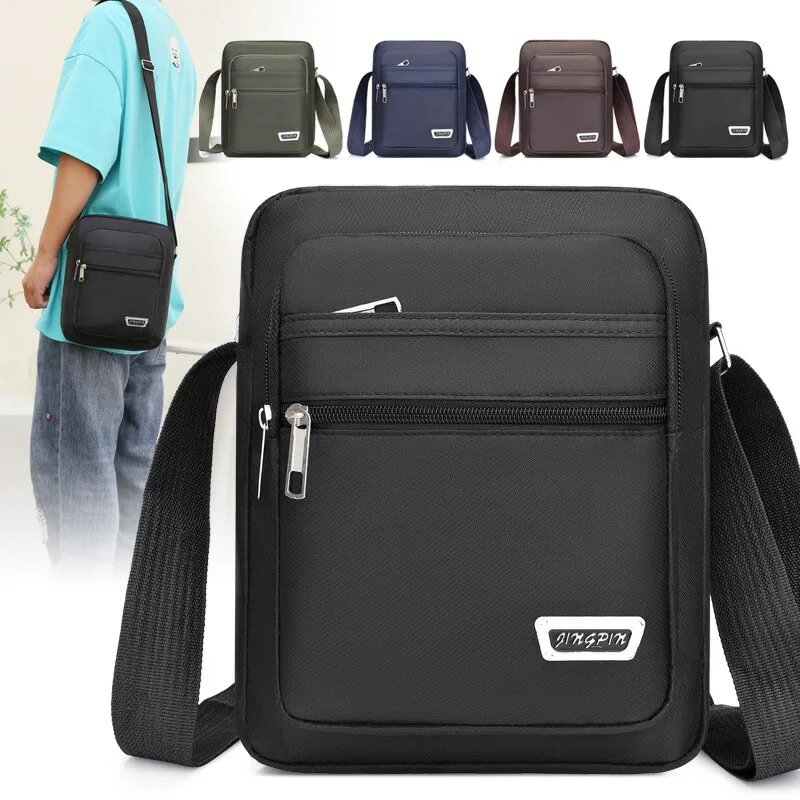 Bolsa de ombro de nylon para homens, Messenger Bag, Casual impermeável Nylon Zipper Pocket, Bolsa de viagem masculina