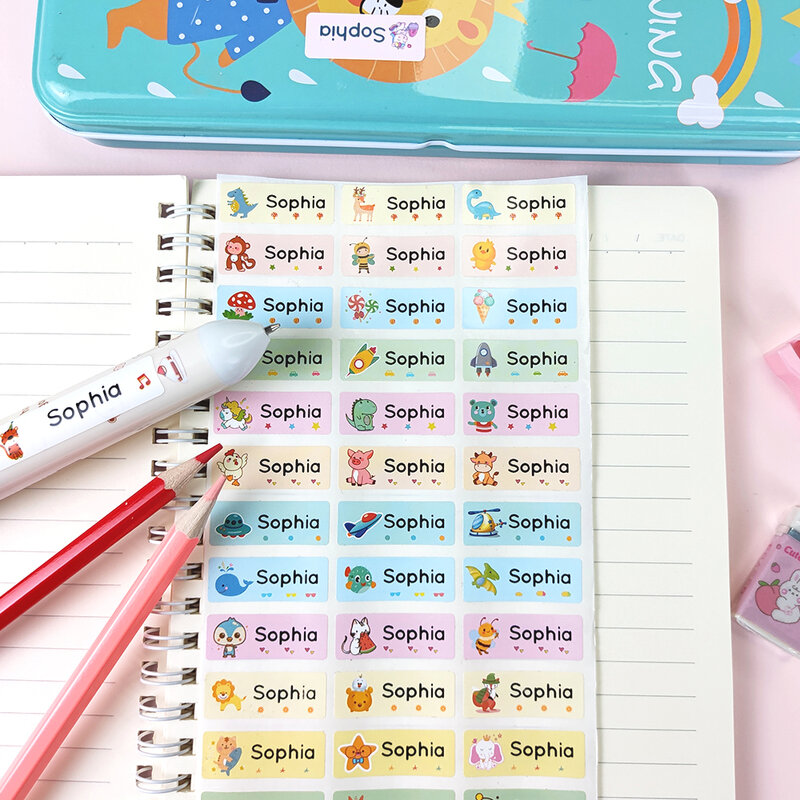 30,60,120Pcs Customize Name Stickers Waterproof Personalized  Children School Stationery Variety Patterns Animal Tags for Kids