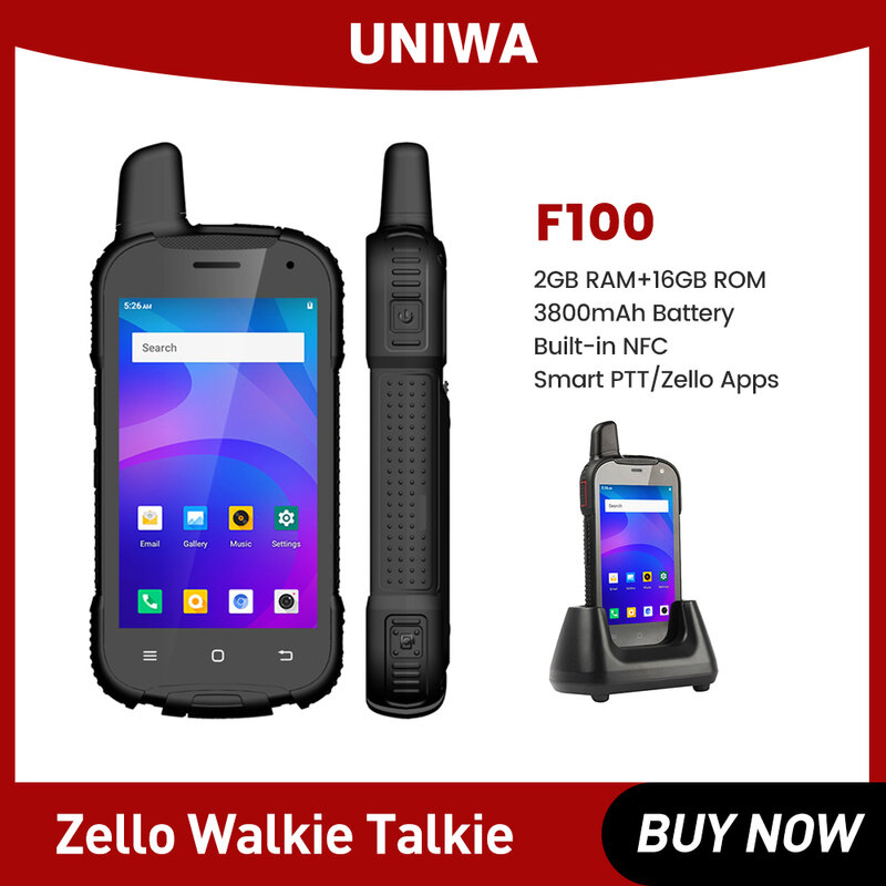 UNIWA-Zello Walkie Talkie, Rádio Android 10 com Chamadas Telefônicas, 4 "IPS Touch Screen, F100, GPS, NFC, 4G