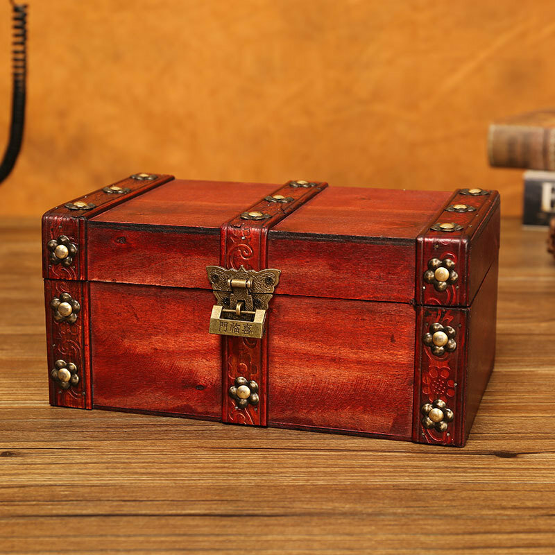 New Vintage Storage Box Antique Wooden Storage Box Desktop Sundries Organizer Treasure Chest Storage Box Storage Box