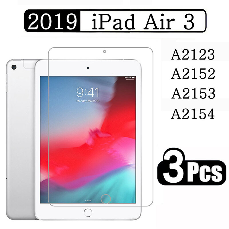 (3 Pak) kaca Tempered untuk Apple iPad Air 3 10.5 2019 A2123 A2152 A2153 A2154 cakupan penuh Film pelindung layar Tablet