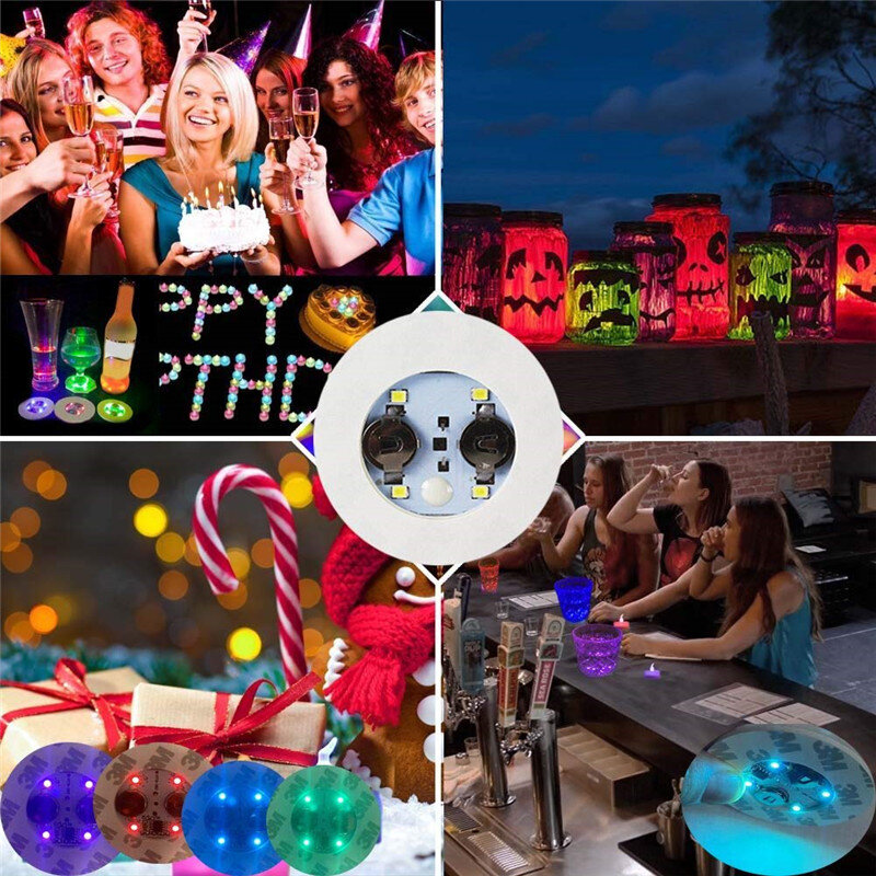 50/20/10/1pc LED Coasters Luminous Liquor Wine Bottles Coaster Stickers Flashing Light Up Cup Mat For Bar Club Party Decor Light