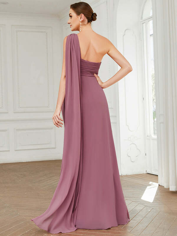 Gaun malam elegan sederhana gaun panjang tanpa tali bahu A-LINE 2024 BAZIIINGAAA gaun wanita pengiring pengantin wanita merah muda sifon