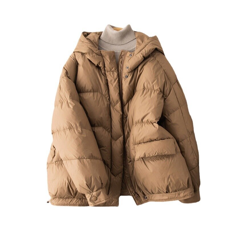เสื้อโค้ทขนเป็ดฤดูหนาวขนาดใหญ่แฟชั่นสำหรับผู้หญิงแจ็คเก็ตมีฮู้ดสีดำอบอุ่นมีกระเป๋าลำลอง ED1705ฤดูหนาว