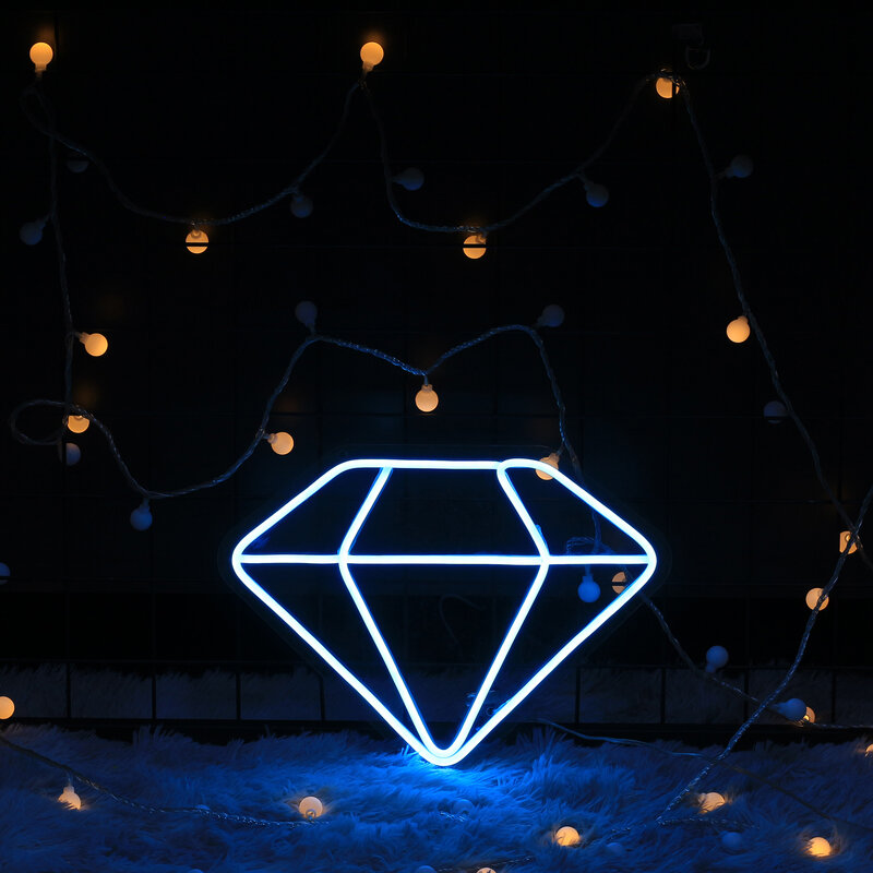 Diamante Forma Design Personalizado Sinal De Neon Luz Quarto Decorações De Parede Casa LED Night Light Presentes De Festa De Aniversário