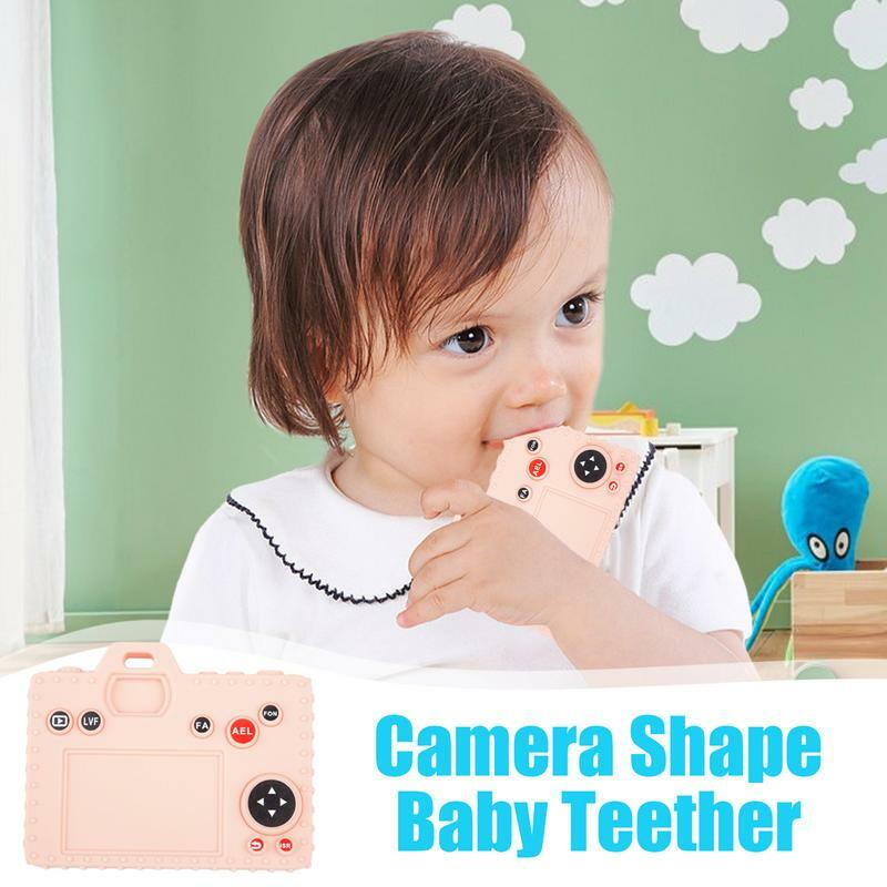 Mordedor de cámara con forma de cámara, juguetes de dentición de silicona, suave, masticar los dientes, suministros de limpieza para niña de 3 meses