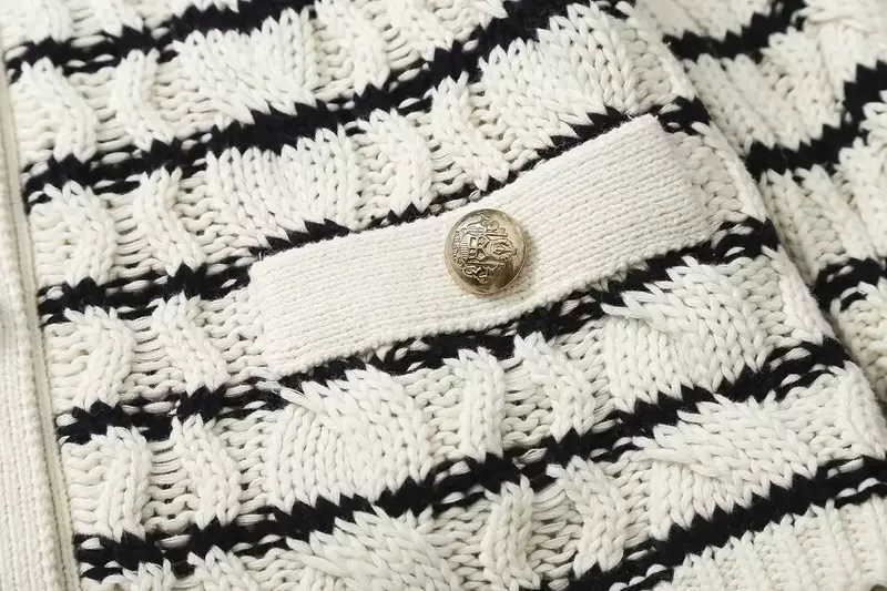 Женский вязаный кардиган в полоску, Модный изысканный свободный свитер на пуговицах в стиле ретро с длинным рукавом и круглым вырезом, Женское пальто, шикарный топ, 2023