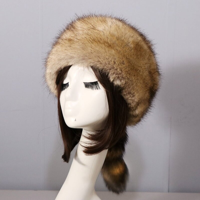 Cappello con paraorecchie da sci invernale da donna russo in stile Cossack in pelliccia sintetica antivento alla moda