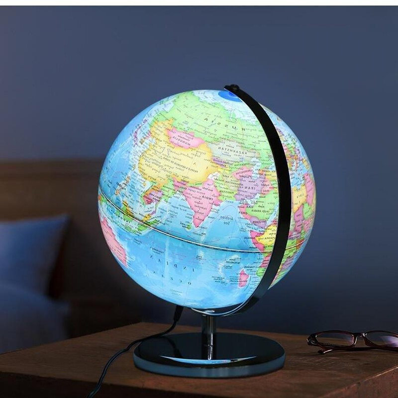 Globo terráqueo con luz Led, mapa del mundo, suministros de decoración para enseñanza educativa, versión en inglés, 20/25cm