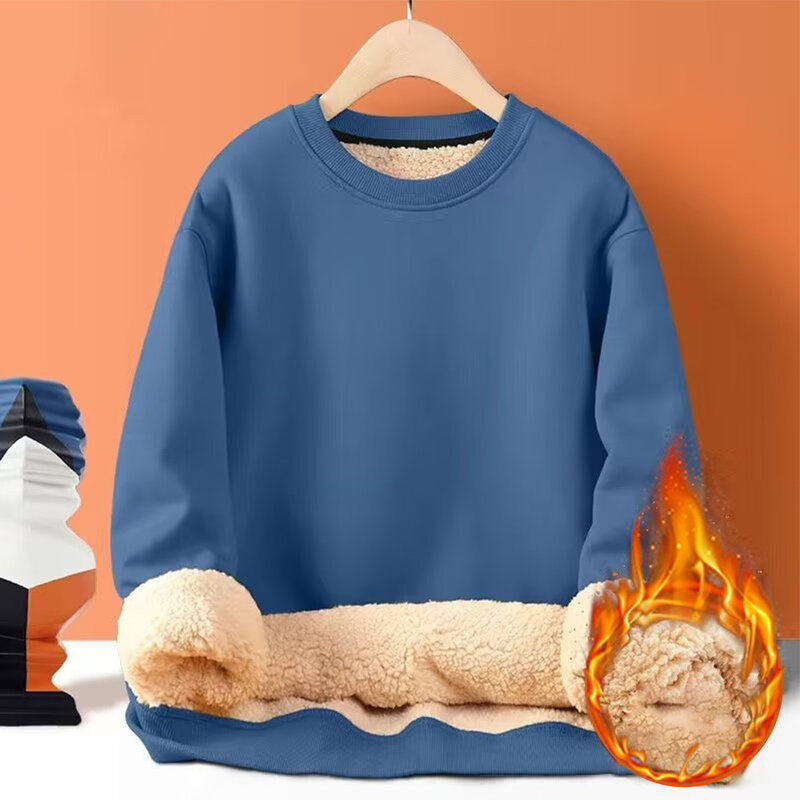 Sudadera lisa con capucha para hombre, jersey de lana de cordero con cuello redondo, Top de trabajo informal, suéter deportivo y de ocio de Color sólido