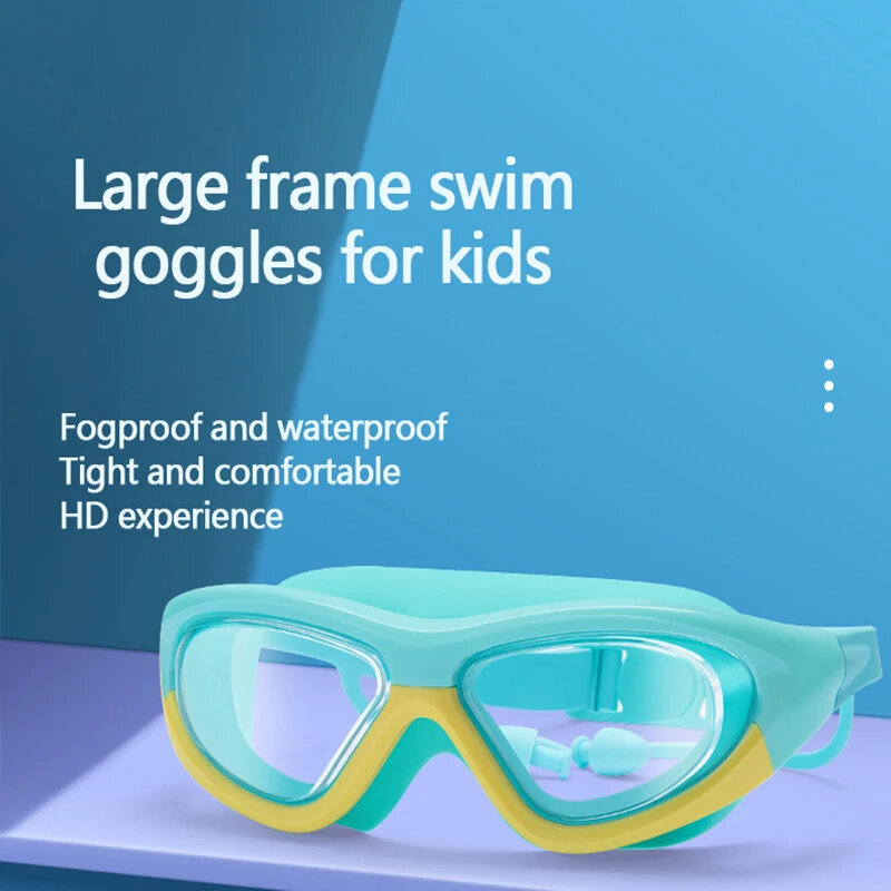 نظارات سباحة من السيليكون للأطفال مضادة للضباب ، مجموعة سدادة أذن ، عدسة عالية الدقة ، نظارات سباحة ، 4-15 سنة للأطفال في حمام السباحة ، 2 في 1