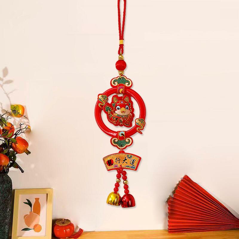 Chinese New Year Hanging Decoration with Bell Happy New Year Lunar Year Red Pendant for Door Living Room Holiday Wall Party
