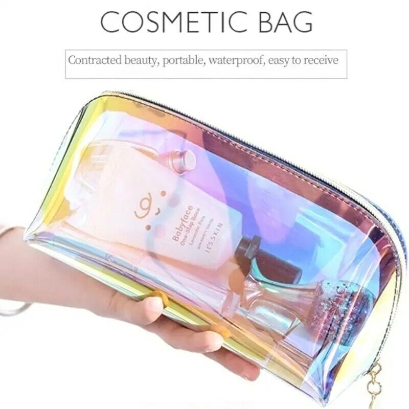 Bolsa de cosméticos transparente de PVC para mujer, organizador transparente de almacenamiento de maquillaje, bolsa de aseo portátil de viaje, monedero multifunción