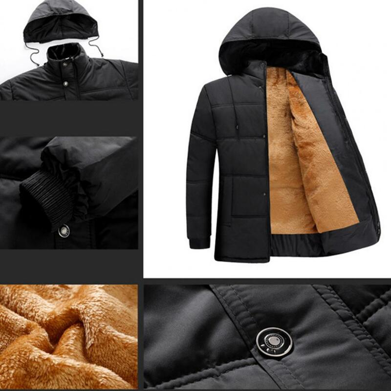 Popular Men Hooded Coat Plus Size Formal Jacket Solid Color Elastic Cuff Zipper Windbreaker  Keep Warm