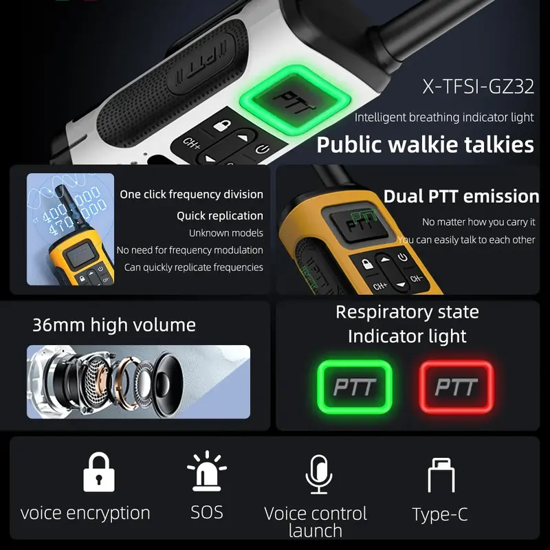KSUT GZ32 Walkie Talkie profesional, 400-480 16 saluran penerima Radio Tipe C dapat diisi ulang portabel, Radio dua arah
