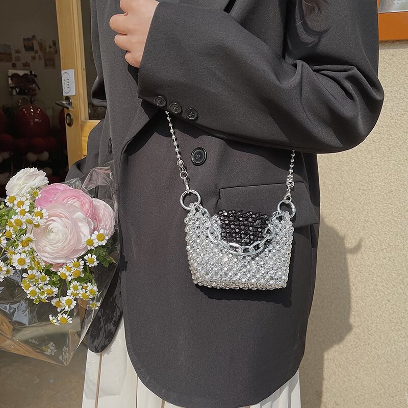 Mini borsa intrecciata con perline borse a tracolla estive per donna 2023 borsa a tracolla piccola da donna fashion lady messenger hand bag Shining