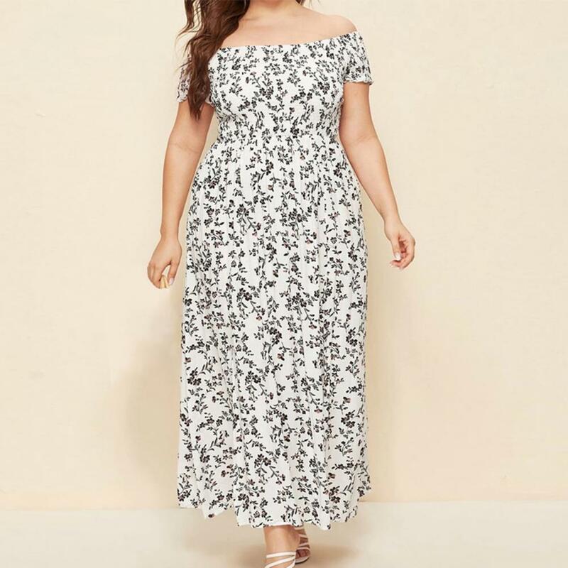 Plus Size Maxi abito elastico petto avvolto Fine cucito abito lungo stile boemia con spalle scoperte abito lungo