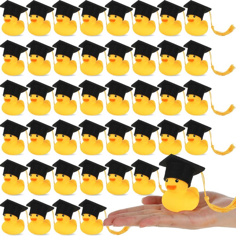 48 sztuk gumowe kaczki z dyplomem z czapką przyjęcie z okazji ukończenia szkoły gumową do kąpieli kaczka z daszkiem