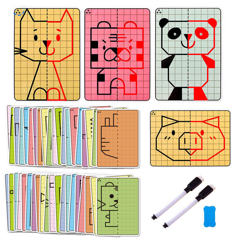 Kids Lattice Symmetrical Drawing Graphics Puzzle Toys Creative Concentration Train Tracing Painting Cards Children Teaching Aids