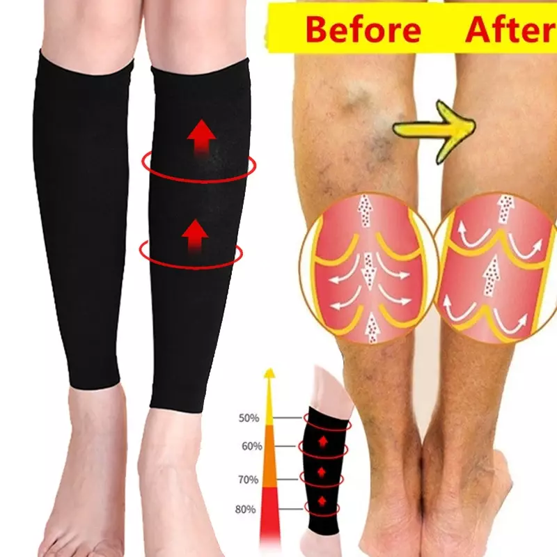 Unisex การบีบอัดขาแขนบรรเทาเส้นเลือดขอด Circulation กีฬา Legwarmer สีดำการบีบอัดเท้าถุงเท้าสำหรับวิ่ง
