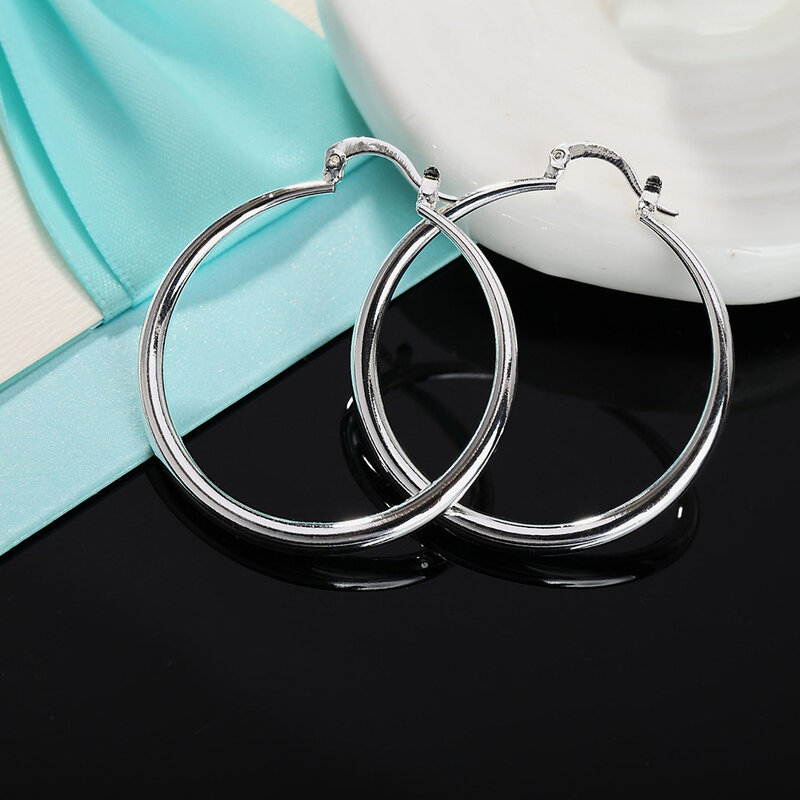Grande círculo redondo hoop brinco para as mulheres 925 selo prata cor brincos incomuns 2022 tendência festa de natal casamento jóias presentes