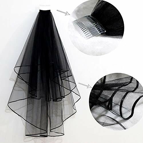 Peine de novia de dos capas para mujer, velo de hombro de tul suave con borde de cinta corta, accesorios de disfraz, color negro, 2023