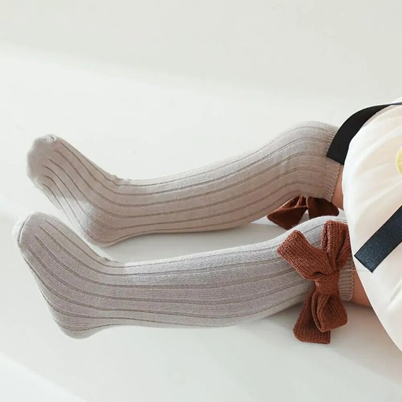 Calcetines minimalistas de algodón peinado para niños pequeños, medias con lazo, estilo princesa, Invierno